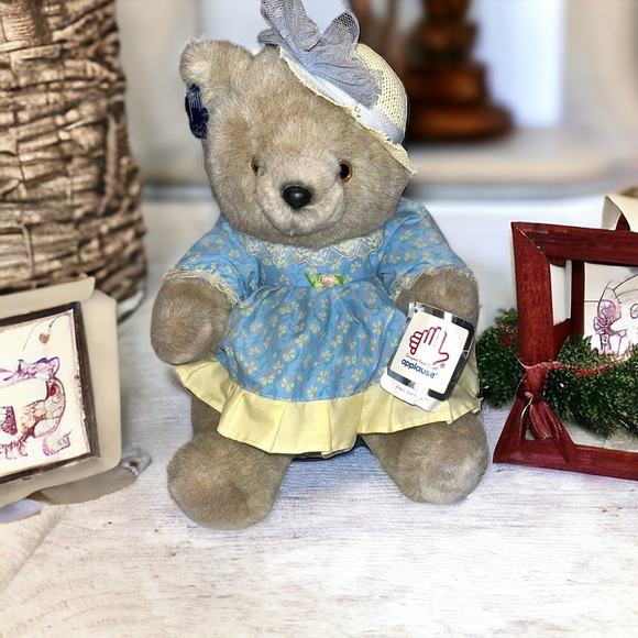 blue dress for baby girl Teddy Bear With Cornflower Blue Print Dress And Baby main image 1